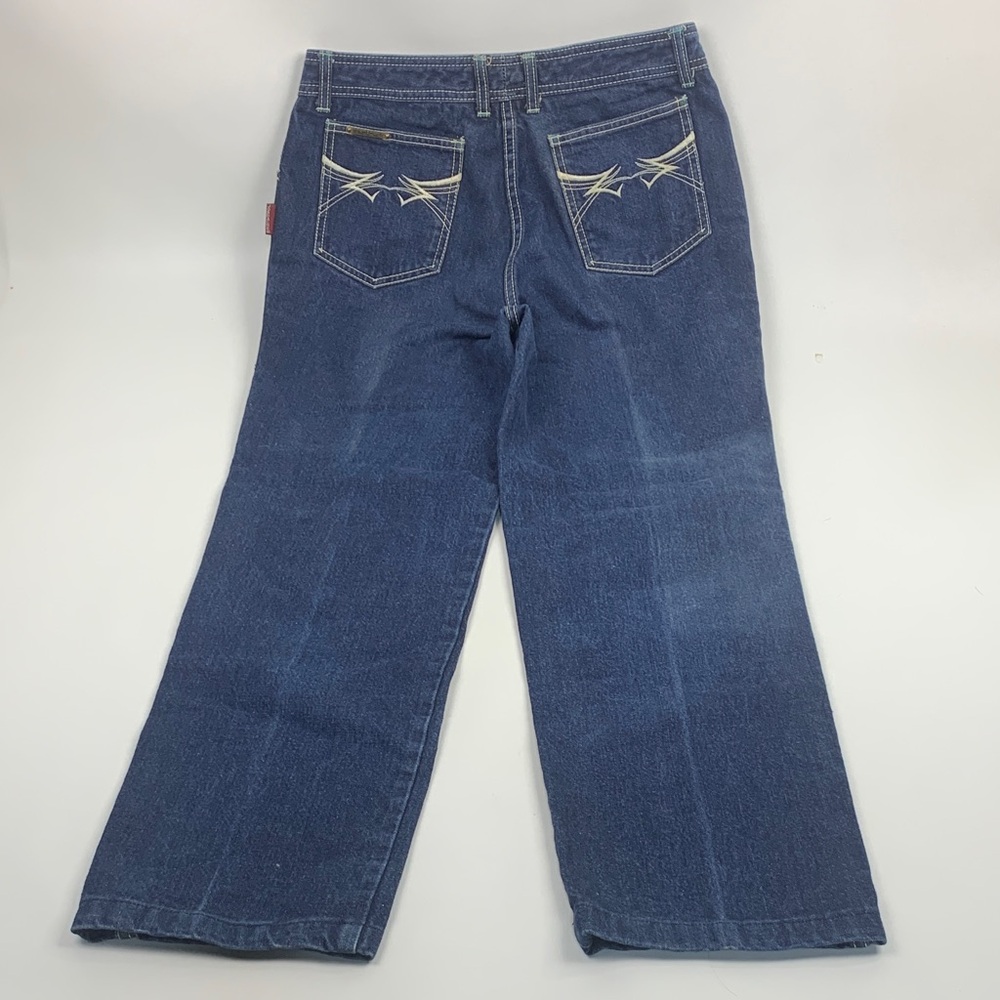 Vintage Jordache Blue Denim Jeans White stitch Size Large Vtg Dark wash Cotton
